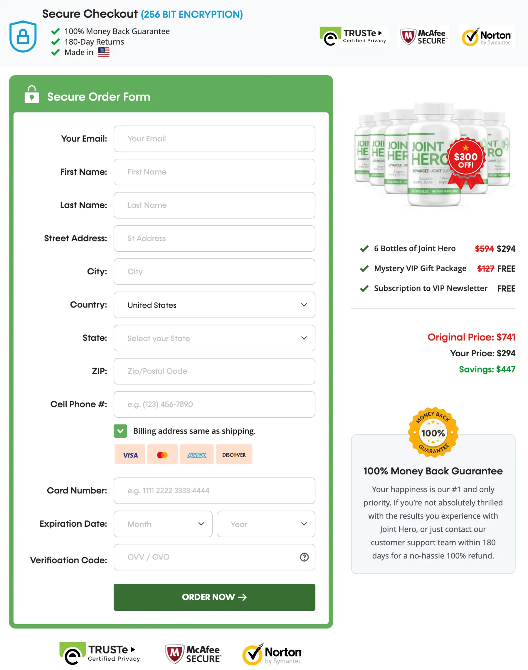 Joint Hero Order Page